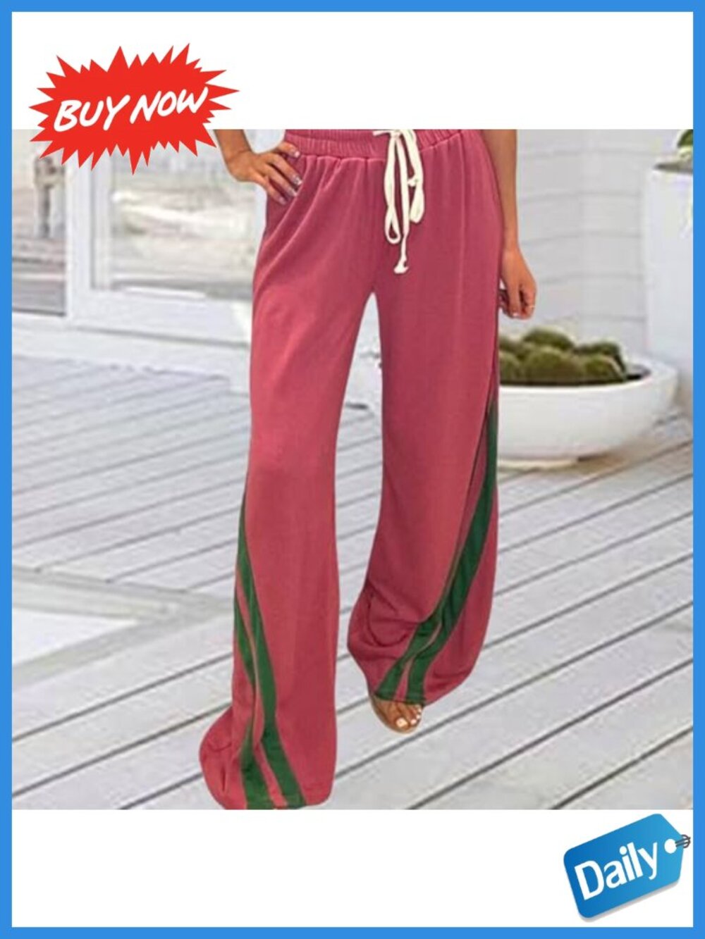 Striped Wide Leg Drawstring Track Pants Sweatpants - Picture 3 of 5